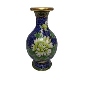 Vintage Cloisonne 4 Inch Vase Lotus Blue Green And GOLD